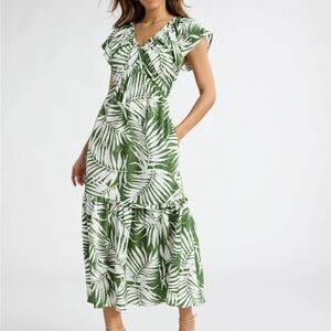 Sofia Vergara Green Leaf Print V-Neck Maxi Dress Size XS